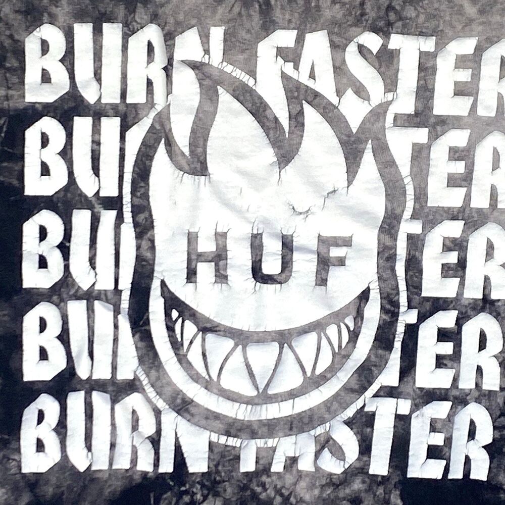 HUF x Spitfire Tie Dye Burn Faster Flame Logo Lg Sleeve Tee Black Gray Sz M FLAW - Picture 6 of 15